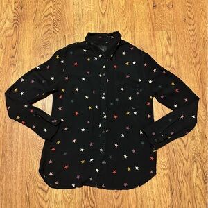 Rails Black Stars Long Sleeve Collared Button Down Shirt Size Medium